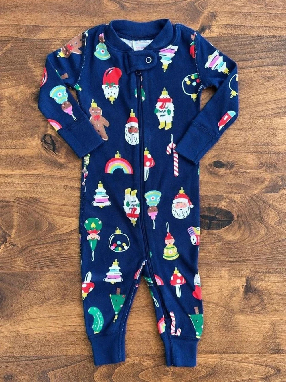 Hanna Andersson Organic Cotton Christmas Ornament Zipper Pajamas 6-12 Months
